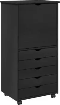 vidaXL Rollschrank mit Rollen, schwarz, Massivholz Kiefer, 53x39x103cm (42028371)