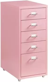 en.casa K&ouml;kar Rollcontainer 5 Schubladen, Stahl, rosa (69x28x41cm)