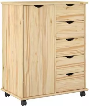vidaXL Rollcontainer mit Schubladen, Massivholz Kiefer, braun, 63,5x39x79cm (42032393)