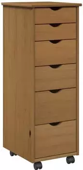 vidaXL Rollcontainer mit Schubladen, Massivholz Kiefer, honigbraun, 34x39x93,5cm