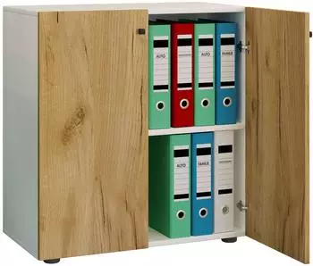 VCM Lona Aktenschrank mit Drehtüren, 2 Fächer, weiß/Honig-Eiche (70x74x40cm)