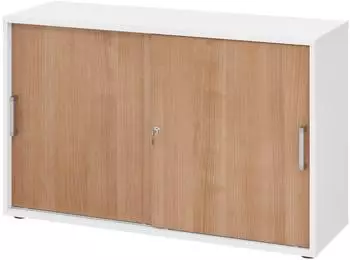 bümö Schiebetürenschrank 2 Ordnerhöhen weiß/Nussbaum Chromgriff (BU-1752S-W-N-CE)