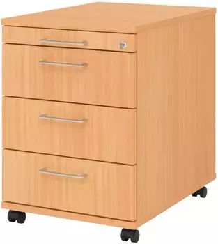 bümö Rollcontainer 3 Schubladen, Buche, abschließbar (BU-AC30-6-6-BS)