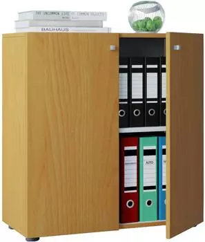 VCM Vandol Mini Aktenschrank mit Drehtüren, 2 Fächer, Buche, 70x74x40cm