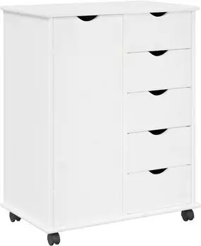 vidaXL Rollcontainer 5 Schubladen, 1 Tür, Kiefer massiv, weiß, 63,5x39x79cm