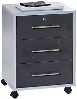 Mid.you Office Edition Rollcontainer 3 Schubladen, grau/anthrazit hochglanz (001067006404)
