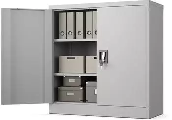 Muralo Metallschrank mit Schloss, 2 verstellbare Fachb&ouml;den, 90x90x40cm, grau