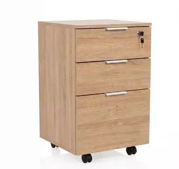 HJH Office DAVIK Rollcontainer 3 Schubladen, abschließbar, Eiche (928014)