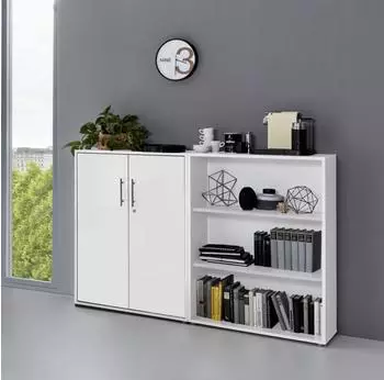 Mid.you Office Edition Set 1 Schrankwand niedrig, weiß/weiß matt, 168,8x113,6x33cm (001067007607)