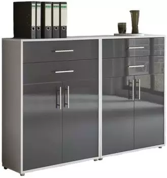 BMG Office Edition Set 17 Regalwand/Schrankwand, grau/anthrazit hochglanz (VKE.LGA-SW-SET17)