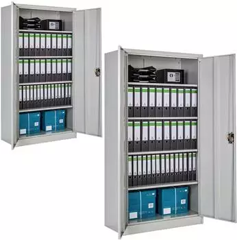TecTake Aktenschrank mit 5 Böden, Metall, grau, 180x90x40cm