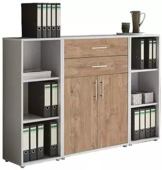 BMG Office Edition Set 13 Regalwand/Schrankwand, lichtgrau/Gold Harbor Oak (VKE.LGGH-SW-SET13)
