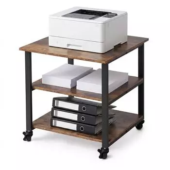 Relaxdays Druckertisch mit Rollen, 3 Ebenen, 53x50x50cm, braun/schwarz (10054275_1509)