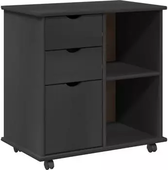 vidaXL Rollschrank 1 Tür, 2 Schubladen, 2 Ablagen, Kiefer massiv, grau, 63,5x39x65,5cm