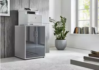 BMG Office Edition Druckerschrank 2 Türen, lichtgrau/anthrazit hochglanz, 74cm