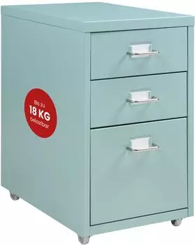 en.casa K&ouml;kar Rollcontainer 3 Schubladen, mintgr&uuml;n, Metall (28x48x41cm)