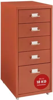 en.casa K&ouml;kar Rollcontainer 5 Schubladen, Metall, ziegelrot, 69x28x41cm