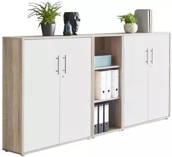 Mid.you Office Edition SW Set 8 Aktenschrank 6 Fächer, weiß/Sonoma Eiche, 213x114x33cm (001067008001)