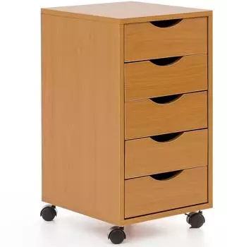 Finebuy Rollcontainer mit 5 Schubladen, Holz buche, 33x64x38cm (SuVa15169_1)