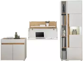 Furn.Design Homeoffice Center Büromöbel-Set 3-tlg., weiß / Eiche Wotan
