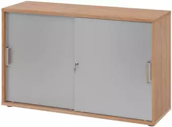 bümö Schiebetürenschrank Office 2 Ordnerhöhen, nussbaum/silber (BU-1752S-N-S-SG)