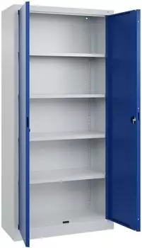 C+P Basis PLUS Büro-Flügeltürenschrank 1950x930x400mm, lichtgrau/enzianblau (0130287-350)