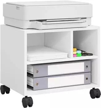 Woltu Rollcontainer Druckerständer 3 Fächer, weiß, 40x35x30cm (W0ATT0118)