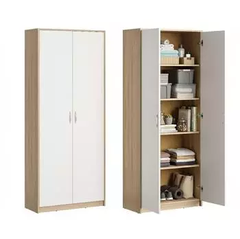 Home Collective Mehrzweckschrank 2-türig, 5 Fächer, 74x35x180cm, Sonoma/weiß