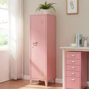 en.casa Kurikka Einzelspind 3 F&auml;cher, Stahl, rosa (137x38x38cm)