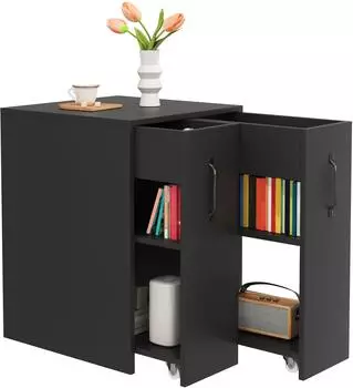 OKWISH Sideboard auf Rollen, schwarz, Spanplatte, 52x50x75cm