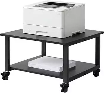 Relaxdays Druckertisch mit Rollen, 2 Ebenen, 32x50x50cm, schwarz