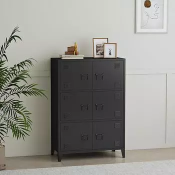 en.casa Hamina B&uuml;roschrank 6 T&uuml;ren, Stahl, schwarz, 80x113x40cm