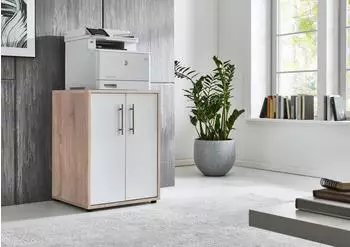 BMG Office Edition Druckerschrank 2 Türen, weiß Hochglanz, 74cm Höhe (V127)