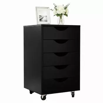 Relaxdays Rollcontainer 5 Schubladen, 66,5x40x40cm, schwarz