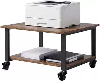 Relaxdays Druckertisch mit Rollen, 2 Ebenen, 32x50x50cm, braun/schwarz