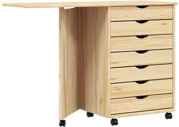vidaXL MOSS Rollcontainer mit Schreibtisch, Klarlack, 105,5x39x74,5cm (42032404)