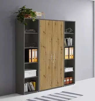Mid.you Office Edition SW SET 3 Aktenschrank 12 Fächer, anthrazit/Eiche Artisan, 172,6x185,6x33cm (001067017305)