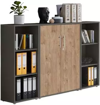 Mid.you Office Edition Set 2 Aktenschrank anthrazit/eiche, Holzwerkstoff, 6 Fächer (001067017202)