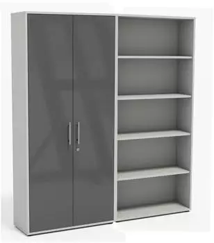 Mid.you Office Edition SW Set 1 Aktenschrank hoch, grau/Anthrazit Hochglanz, 8 Fächer, 168,8x185,6x33cm