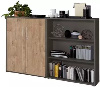 Mid.you Office Edition-SW SET 1 Aktenschrank anthrazit/Eiche, 4 F&auml;cher, 168,8x113,6x33cm (001067017002)