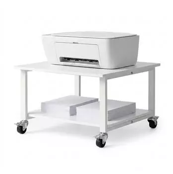 Relaxdays Druckertisch mit Rollen, 2 Ebenen, 50kg, 32x50x50cm, wei&szlig;