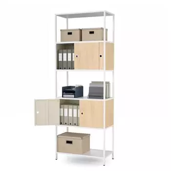 Jan Nowak ARIEL Eco Design B&uuml;roregal mit abschlie&szlig;barem Schrank, Metall, wei&szlig;/Sonoma-Eiche, 800&times;2200&times;400mm