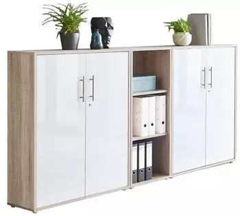 moebel-dich-auf TABOR 8 Aktenschrank 4 T&uuml;ren, Sonoma Eiche / wei&szlig; Hochglanz (VKE.TSW8ESWhg)