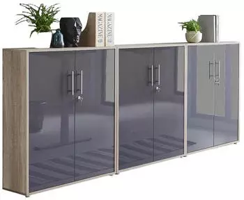 moebel-dich-auf TABOR 9 Aktenschrank 6-t&uuml;rig 3-teilig, Sonoma Eiche/anthrazit (253x113x33cm)