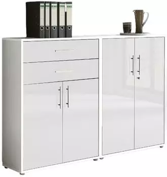 moebel-dich-auf TABOR 12 Aktenschrank 4 T&uuml;ren & 2 Schubk&auml;sten, wei&szlig;/wei&szlig; Hochglanz (VKE.TSW12WWhg)