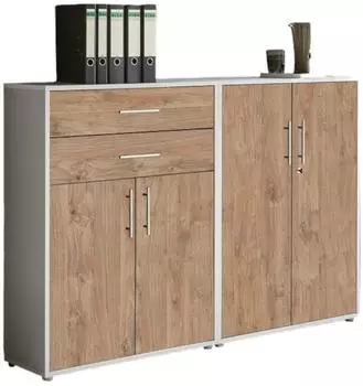 moebel-dich-auf TABOR 12 Aktenschrank 4 T&uuml;ren & 2 Schubk&auml;sten, lichtgrau/Gold Harbor Oak (VKE.TSW12LGHO)