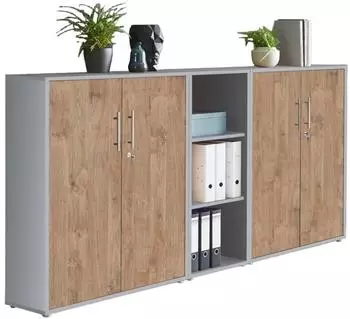 moebel-dich-auf TABOR 8 Aktenschrank 4 T&uuml;ren, 3 offene F&auml;cher, lichtgrau/Gold Harbor Oak (VKE.TSW8LGHO)
