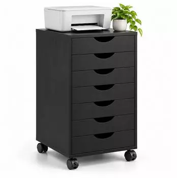 Relaxdays Rollcontainer mit 7 Schubladen, schwarz, 45x69x40cm
