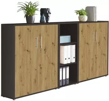 Mid.you Office Edition SW SET 8 Aktenschrank anthrazit/Eiche Artisan, 6 F&auml;cher, 212,9x113,6x33cm