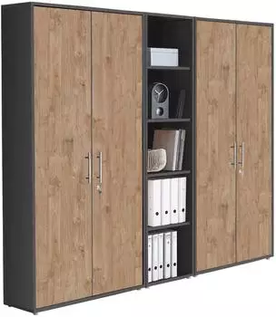 Mid.you Office Edition SW SET 10 Aktenschrank, Anthrazit/Eiche, 12 F&auml;cher, 212,9x185,6x33cm (001067017702)